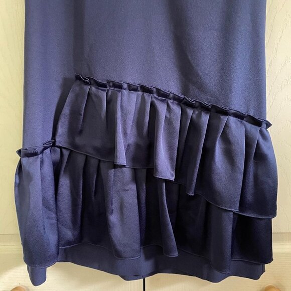 Eliza J Navy Blue Asymmetrical Pleated Fit Flare Crepe Vneck Shift Dress Size 2P - Picture 4 of 8